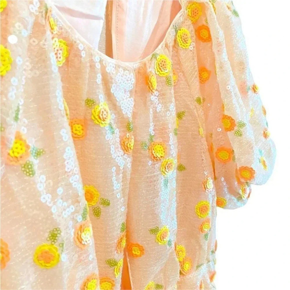 NWT For Love & Lemons Ryder Sequin Floral Mini Dress in Tangerine Size: Small - Picture 10 of 14